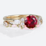 1ct Round Cut Lab Ruby Engagement Ring Set with Exquisite Band in Yellow Gold