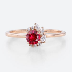 Round Cut Lab Ruby Engagement Rings 0.5ct Cluster Bridal Rings in Rose Gold