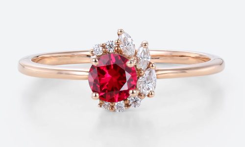 Round Cut Lab Ruby Engagement Rings 0.5ct Cluster Bridal Rings in Rose Gold
