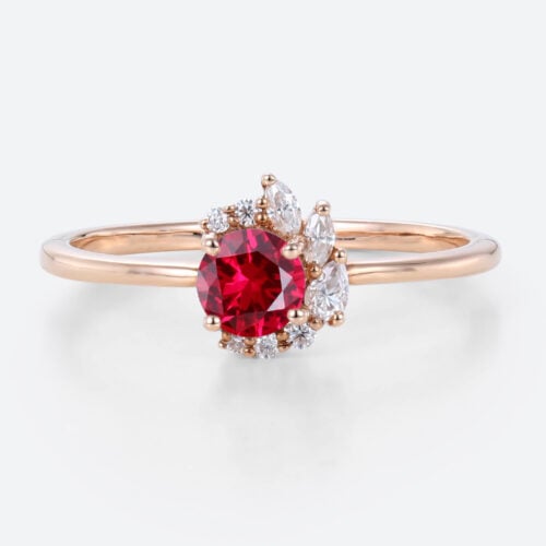 Round Cut Lab Ruby Engagement Rings 0.5ct Cluster Bridal Rings in Rose Gold