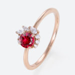 Round Cut Lab Ruby Engagement Rings 0.5ct Cluster Bridal Rings in Rose Gold