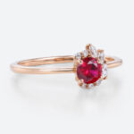 Round Cut Lab Ruby Engagement Rings 0.5ct Cluster Bridal Rings in Rose Gold