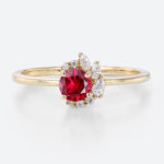 Round Cut Lab Ruby Engagement Rings 0.5ct Cluster Bridal Rings in Yellow Gold