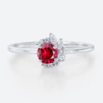Round Cut Lab Ruby Engagement Rings 0.5ct Cluster Bridal Rings in White Gold