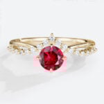 Round Cut Lab Ruby Engagement Ring 0.5ct Ruby Timeless Bridal Ring V-Style Accents in Yellow Gold