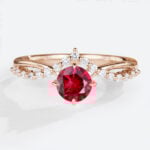 Round Cut Lab Ruby Engagement Ring 0.5ct Ruby Timeless Bridal Ring V-Style Accents in Rose Gold