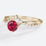 Round Cut Lab Ruby Engagement Ring 0.5ct Ruby Timeless Bridal Ring V-Style Accents in Yellow Gold
