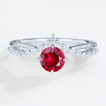 Round Cut Lab Ruby Engagement Ring 0.5ct Ruby Timeless Bridal Ring V-Style Accents in White Gold