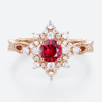 Rose Gold 0.5ct Round Lab Ruby Engagement Ring with Diamond Star Design