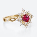 Yellow Gold 0.5ct Round Lab Ruby Engagement Ring with Diamond Star Design