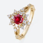 Yellow Gold 0.5ct Round Lab Ruby Engagement Ring with Diamond Star Design