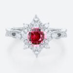 White Gold 0.5ct Round Lab Ruby Engagement Ring with Diamond Star Design