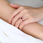 1ct Round Cut Lab Ruby and Diamond Ring with Sunflower Halo Vintage Engagement Rings in Rose Gold