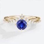 Round Cut Lab Sapphire Rings 0.5ct Chevron Bridal Engagement Rings in Yellow Gold