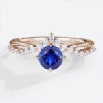 Round Cut Lab Sapphire Rings 0.5ct Chevron Bridal Engagement Rings in Rose Gold