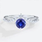 Round Cut Lab Sapphire Rings 0.5ct Chevron Bridal Engagement Rings in White Gold