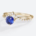 Round Cut Lab Sapphire Rings 0.5ct Chevron Bridal Engagement Rings in Yellow Gold