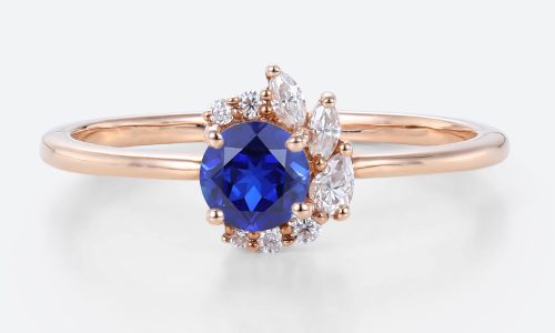 0.5ct Round Cut Lab Sapphire Floral Cluster Engagement Ring Petite Bridal Ring in Rose Gold
