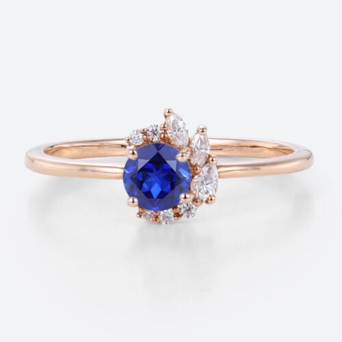 0.5ct Round Cut Lab Sapphire Floral Cluster Engagement Ring Petite Bridal Ring in Rose Gold