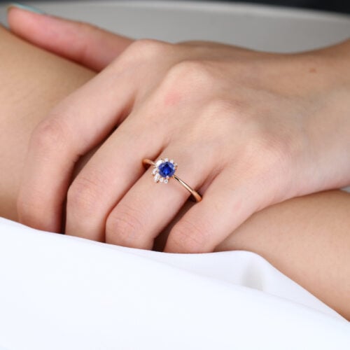 0.5ct Round Cut Lab Sapphire Floral Cluster Engagement Ring Petite Bridal Ring in Rose Gold