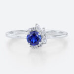0.5ct Round Cut Lab Sapphire Floral Cluster Engagement Ring Petite Bridal Ring in White Gold