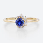 0.5ct Round Cut Lab Sapphire Floral Cluster Engagement Ring Petite Bridal Ring in Yellow Gold