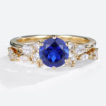 1ct Lab Grown Sapphire and Diamond Ring Set with wedding Band in Yellow Gold