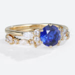 1ct Lab Grown Sapphire and Diamond Ring Set with wedding Band in Yellow Gold