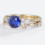 1ct Lab Grown Sapphire and Diamond Ring Set with wedding Band in Yellow Gold