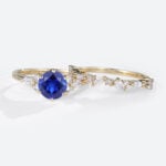 1ct Lab Grown Sapphire and Diamond Ring Set with wedding Band in Yellow Gold