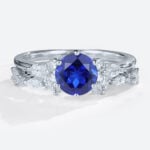1ct Lab Grown Sapphire and Diamond Ring Set with wedding Band in White Gold