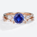1ct Lab Grown Sapphire and Diamond Ring Set with wedding Band in Rose Gold