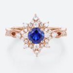 Rose Gold Lab Sapphire and Diamond Ring 0.5ct Vintage Engagement Ring in Star-Shaped