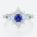 White Gold Lab Sapphire and Diamond Ring 0.5ct Vintage Engagement Ring in Star-Shaped
