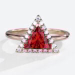 Vintage 1.2ct Lab Ruby Rings Halo Triangle Cut Engagement Ring in Rose Gold