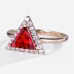 Vintage 1.2ct Lab Ruby Rings Halo Triangle Cut Engagement Ring in Rose Gold