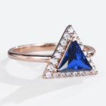Lab Diamond and Sapphire Ring 1.2ct Triangle Cut Modern Bridal Ring in Rose Gold