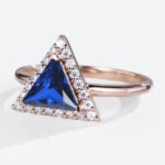 Lab Diamond and Sapphire Ring 1.2ct Triangle Cut Modern Bridal Ring in Rose Gold