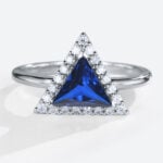 Lab Diamond and Sapphire Ring 1.2ct Triangle Cut Modern Bridal Ring in White Gold