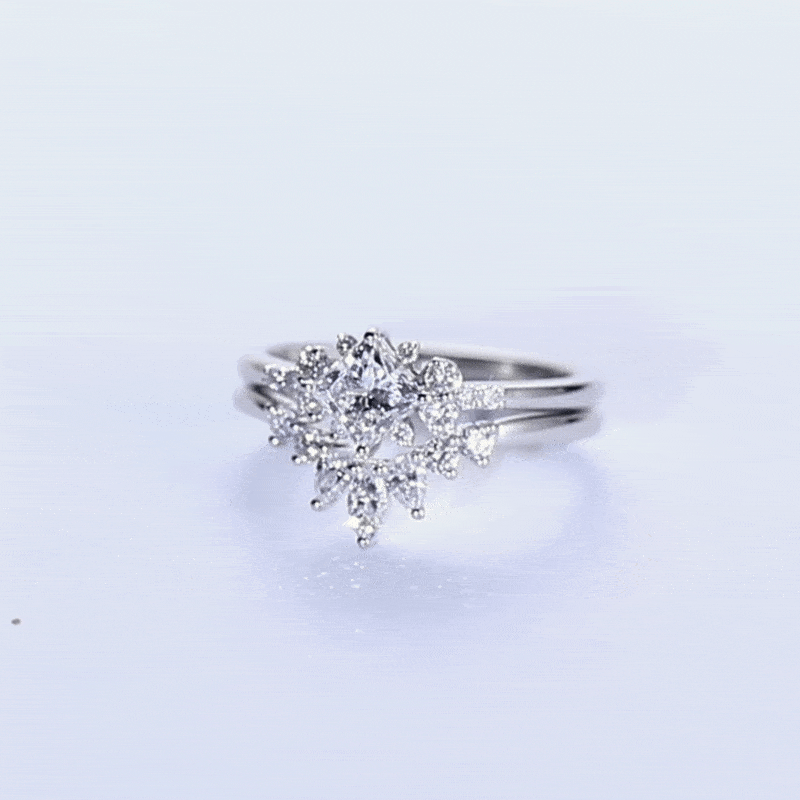 White Gold Engagement Rings with Princess Cut Lab Diamond Band Ring Set