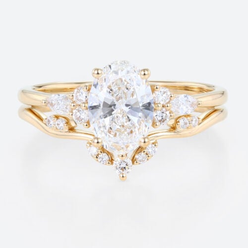 1.5ct Oval Lab Diamond Ring Set Classic 4-Prong Engagement Ring in Yellow Gold