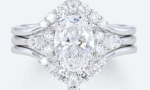 1.5ct Oval Lab Diamond Ring Set Classic Vintage 4-Prong Engagement Ring Set in White Gold