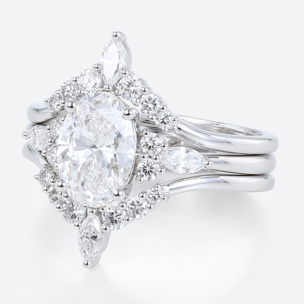 1.5ct Oval Lab Diamond Ring Set Classic Vintage 4-Prong Engagement Ring Set in White Gold