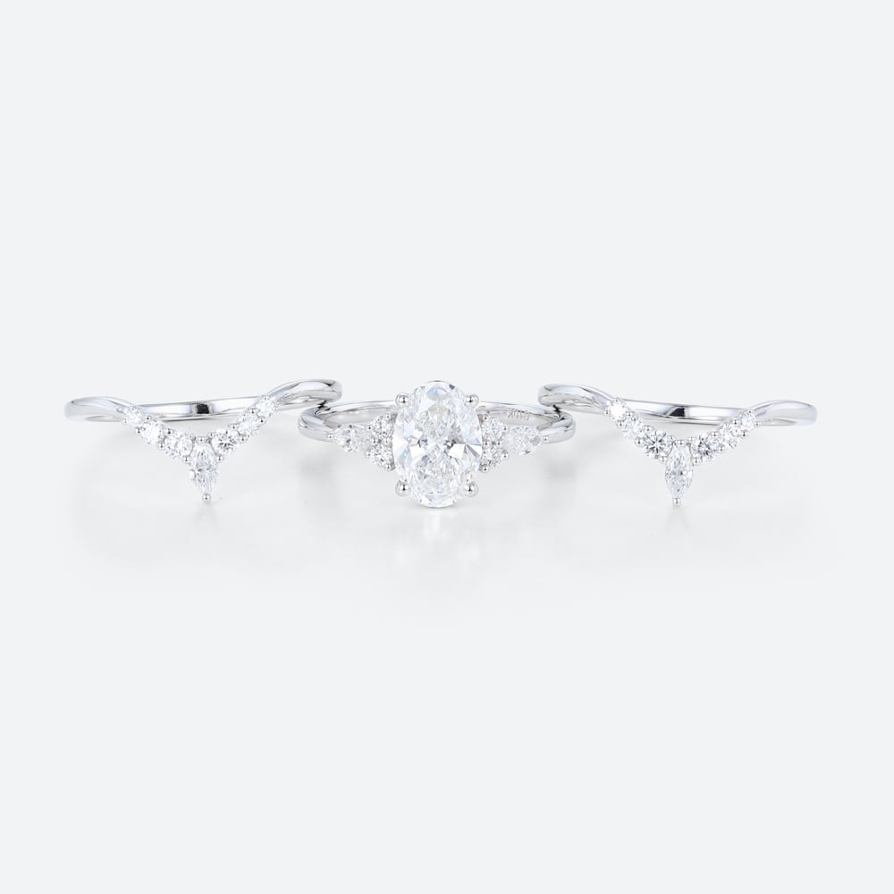 1.5ct Oval Lab Diamond Ring Set Classic Vintage 4-Prong Engagement Ring Set in White Gold