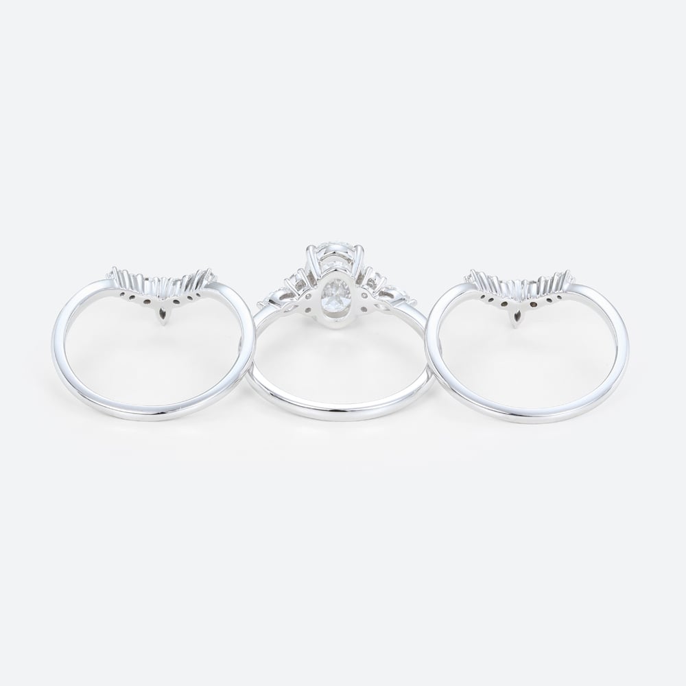 1.5ct Oval Lab Diamond Ring Set Classic Vintage 4-Prong Engagement Ring Set in White Gold