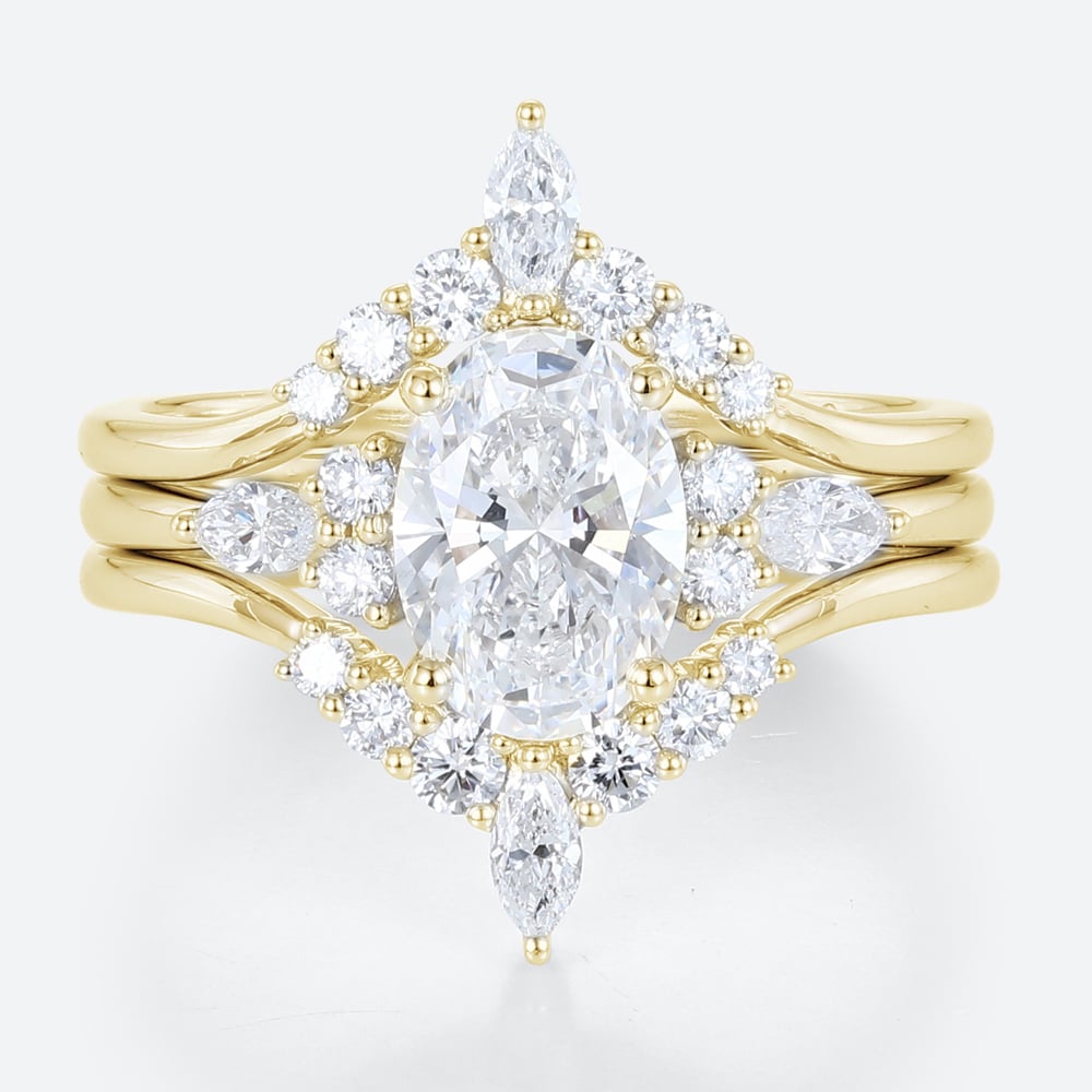 1.5ct Oval Lab Diamond Ring Set Classic Vintage 4-Prong Engagement Ring Set in Yellow Gold