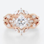 1ct Lab Grown Diamond Rings​ Set Princess Cut Engagement Ring in Rose Gold