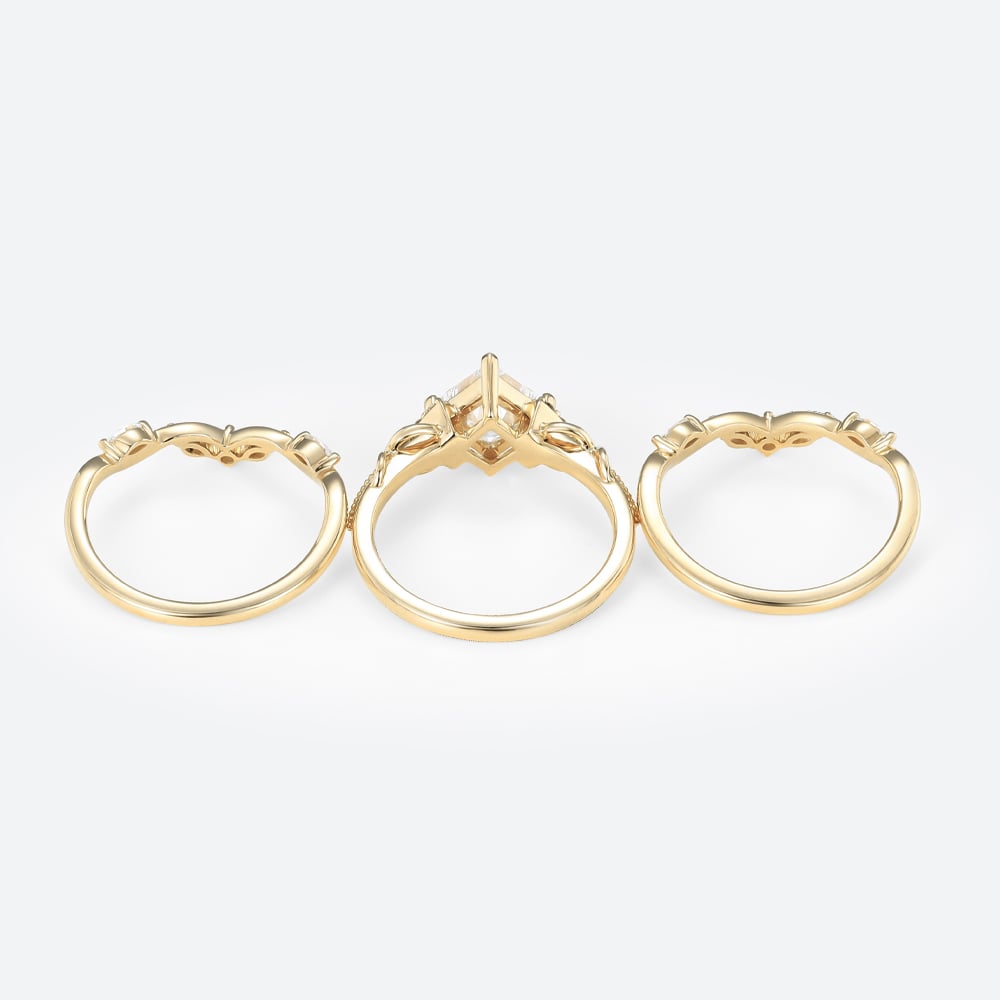 1ct Lab Grown Diamond Rings​ Set Princess Cut Engagement Ring in Yellow Gold