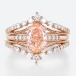 1.5ct Lab Pink Diamond Ring Set Oval Bridal Ring with Enhancer Bands in Rose Gold