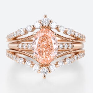 1.5ct Lab Pink Diamond Ring Set Oval Bridal Ring with Enhancer Bands in Rose Gold